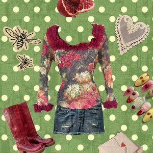 Ruffled 3/4 Sleeve Lace Top